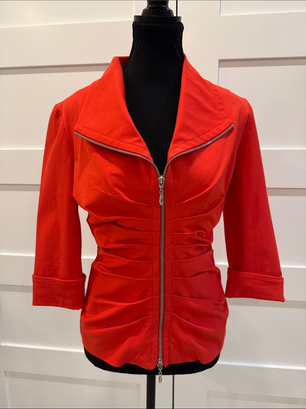 Joseph Ribkoff Red Ruched Zip-Front Blazer